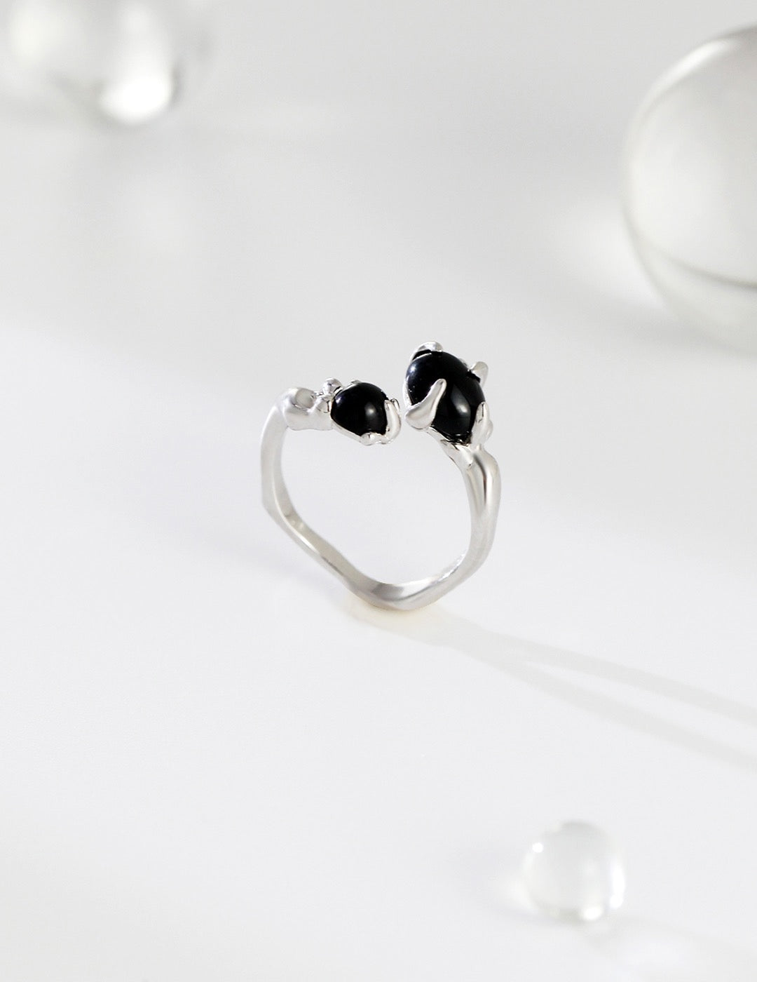Black agate silver ring